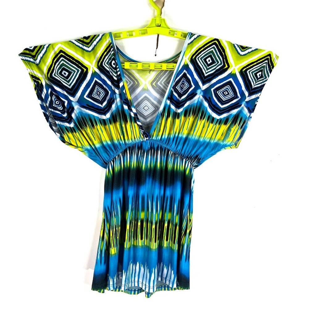 VTG Color In Motion V Neck Open Sleeve Blouse Womens Size M Multicolor